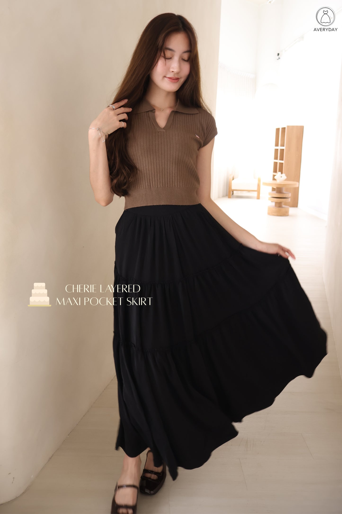 *Premium* Cherie Layered Maxi Pocket Skirt In Black