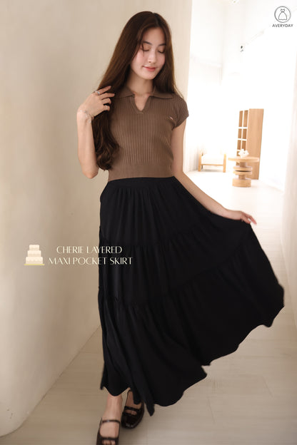 *Premium* Cherie Layered Maxi Pocket Skirt In Black