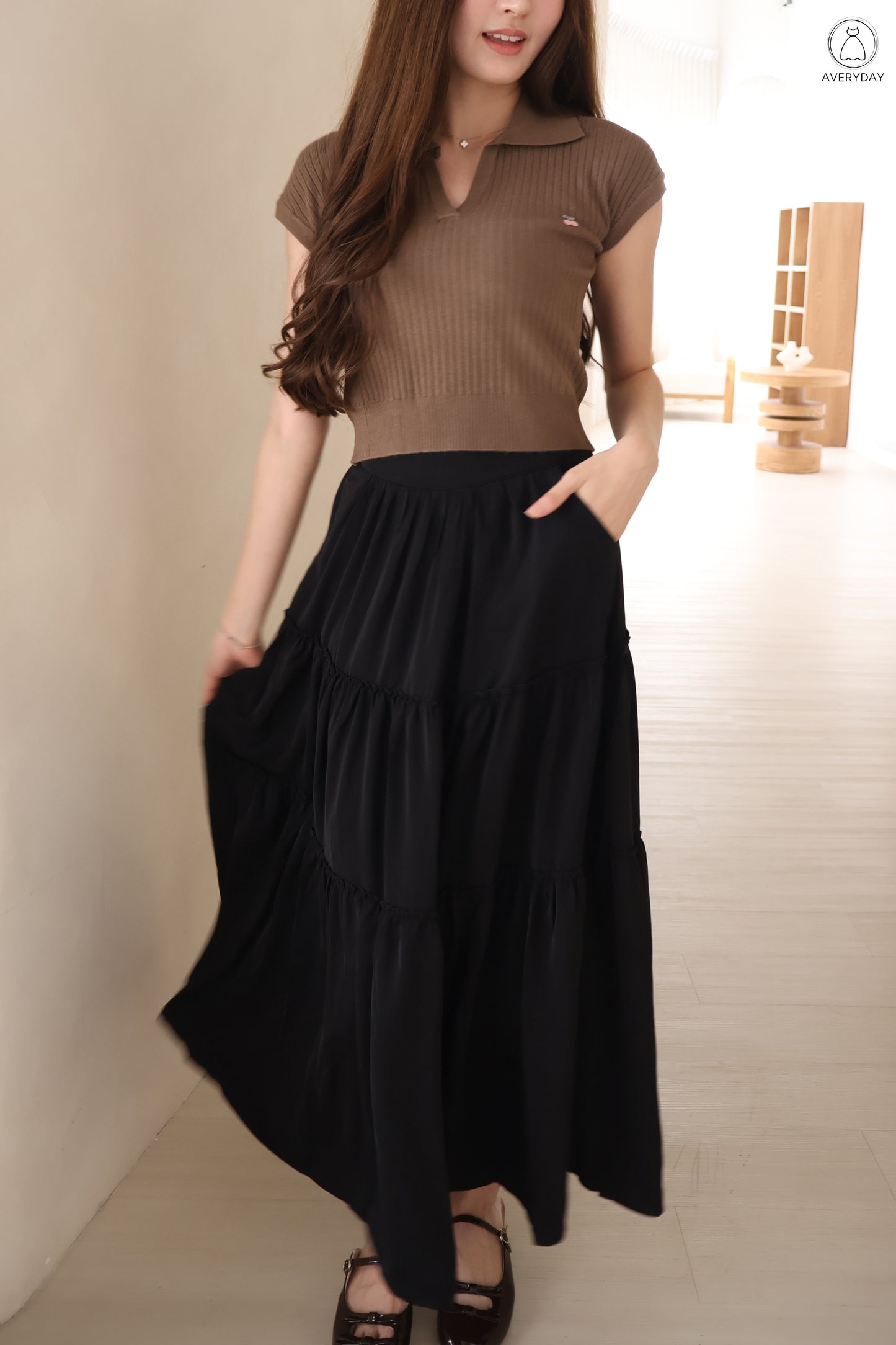 *Premium* Cherie Layered Maxi Pocket Skirt In Black
