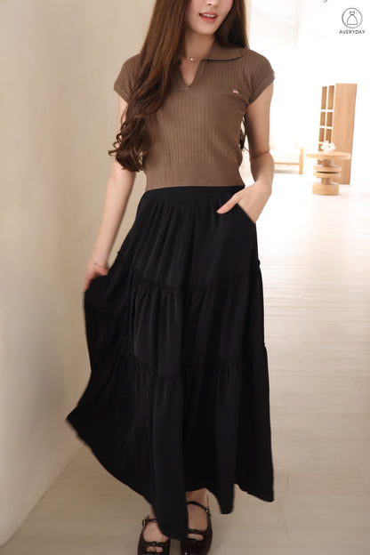 *Premium* Cherie Layered Maxi Pocket Skirt In Black