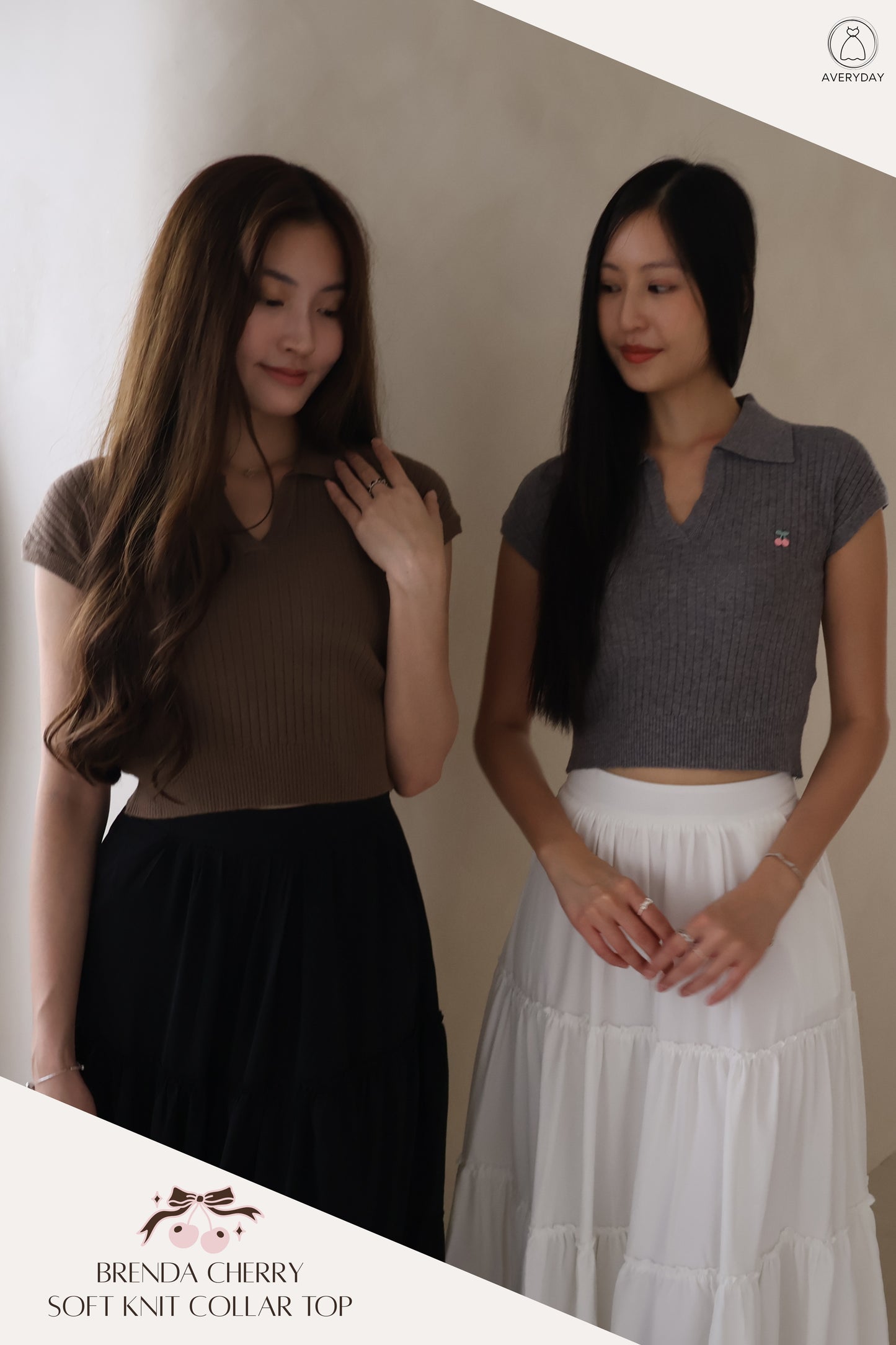 Brenda Cherry Soft Knit Collar Top In Grey