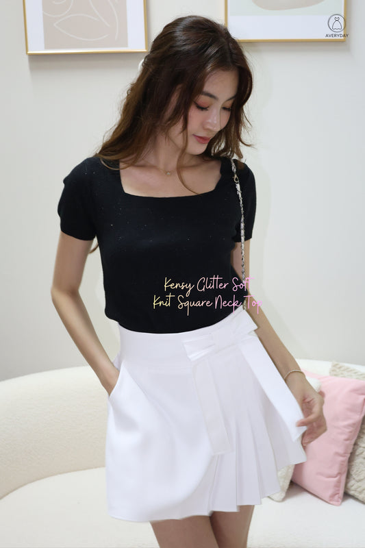Kensy Glitter Soft Knit Square Neck Top In Black