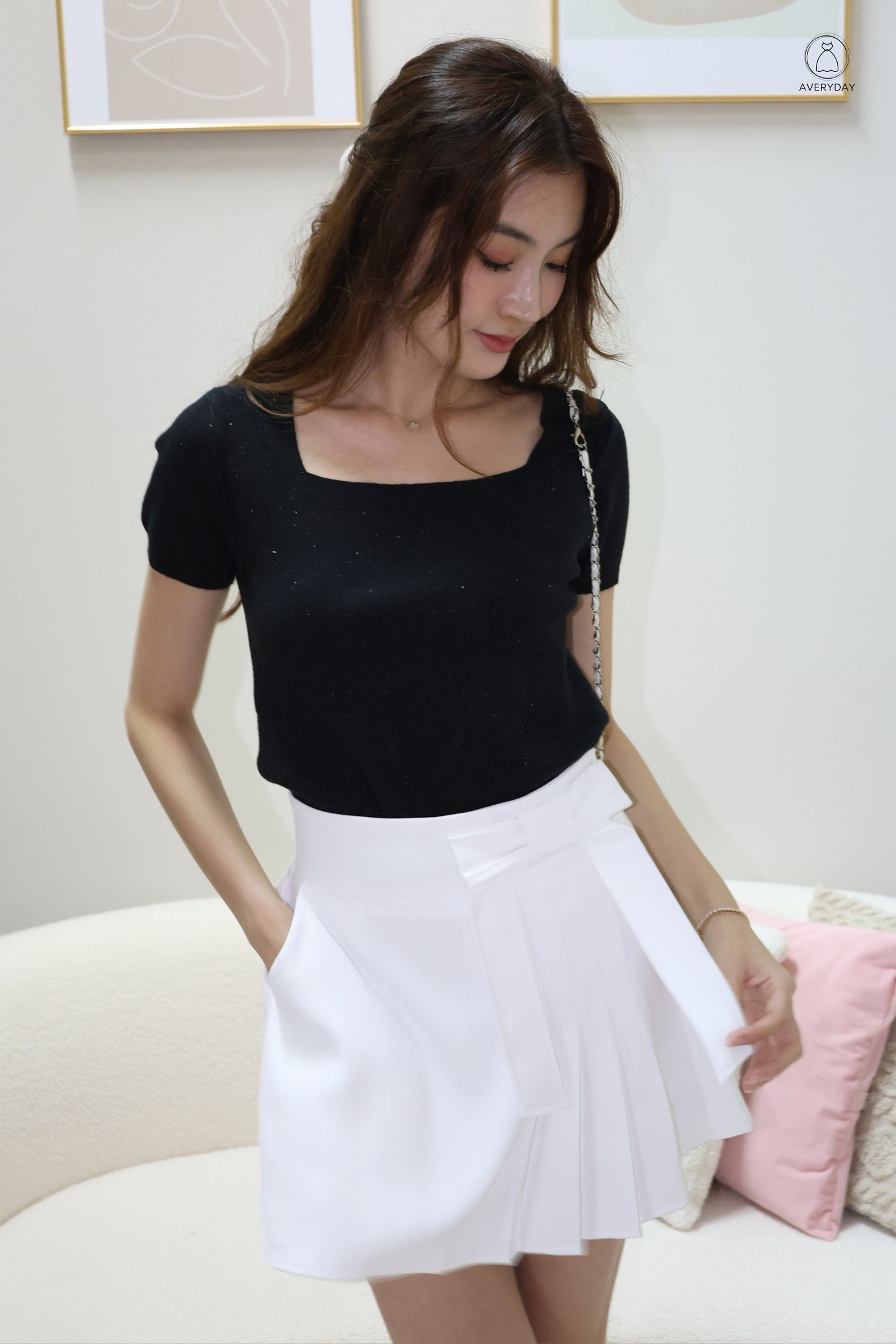 Kensy Glitter Soft Knit Square Neck Top In Black