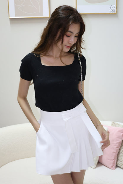 Kensy Glitter Soft Knit Square Neck Top In Black