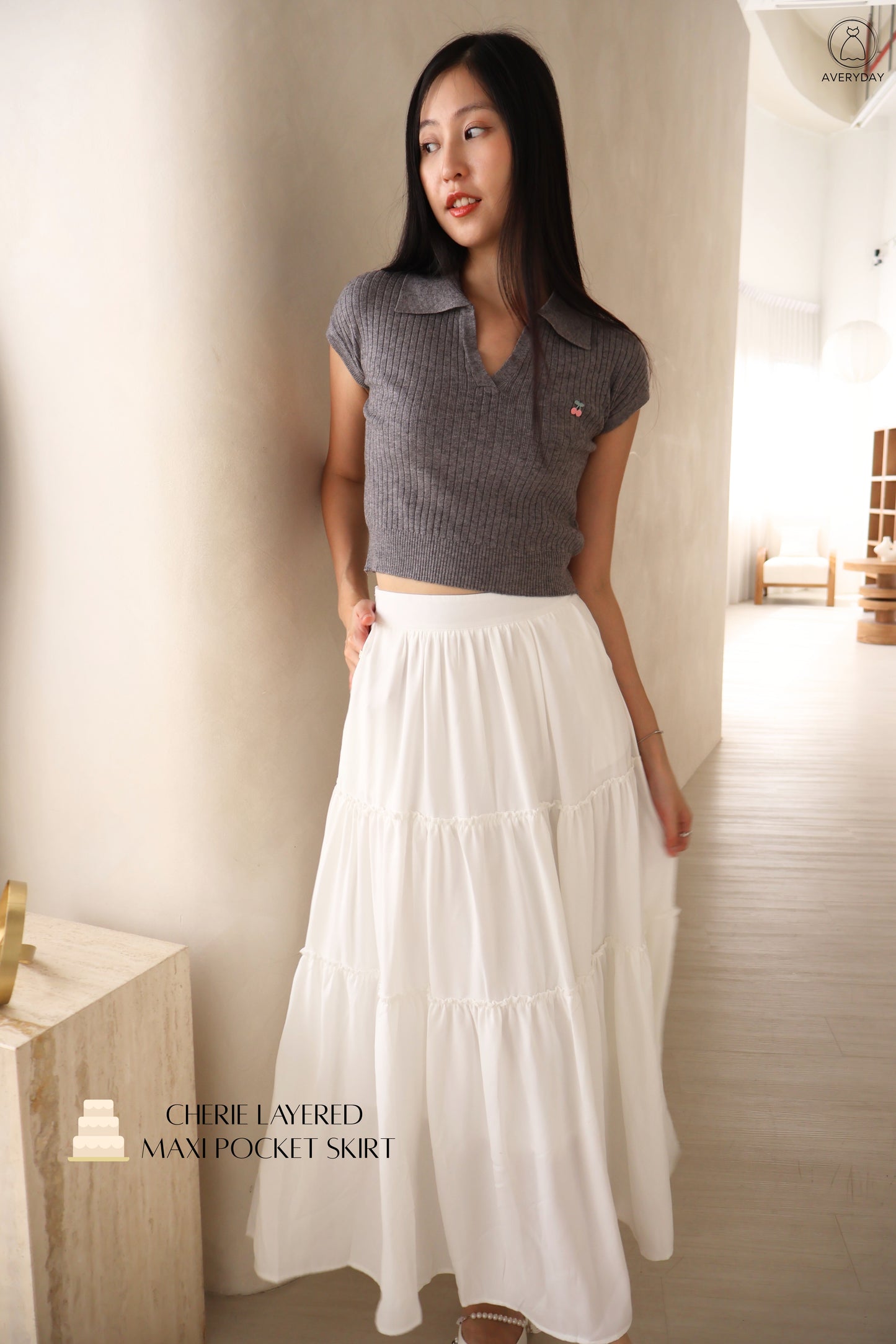 *Premium* Cherie Layered Maxi Pocket Skirt In White