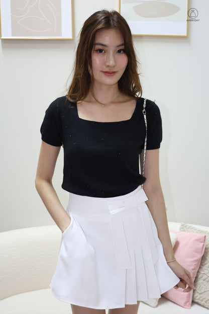 Kensy Glitter Soft Knit Square Neck Top In Black