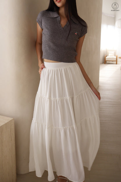 Brenda Cherry Soft Knit Collar Top In Grey