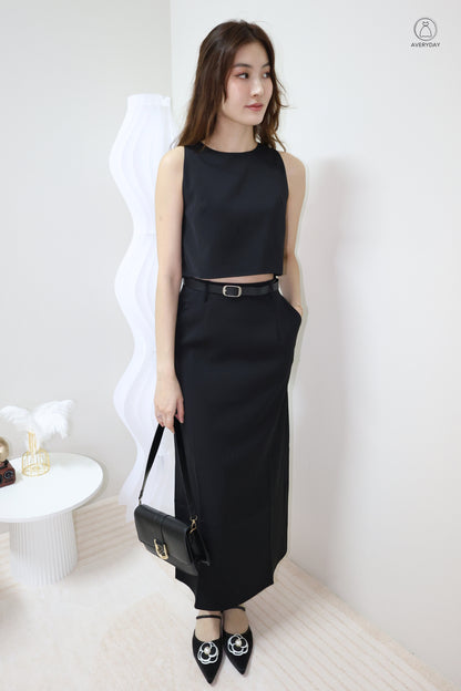 Eryn Belted Minimalist Co-Ord Set In Black