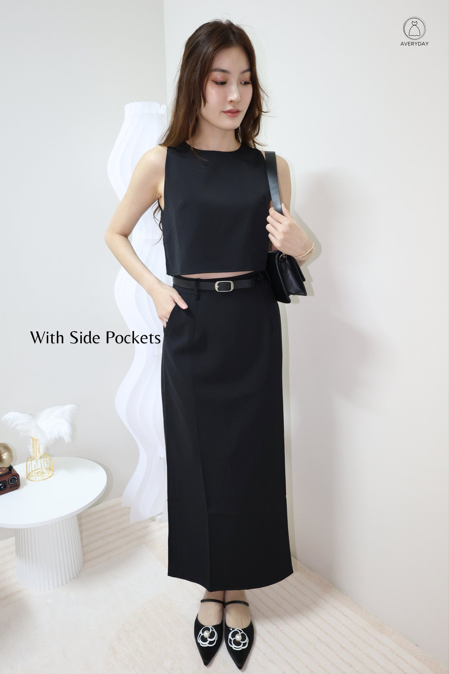 Eryn Belted Minimalist Co-Ord Set In Black