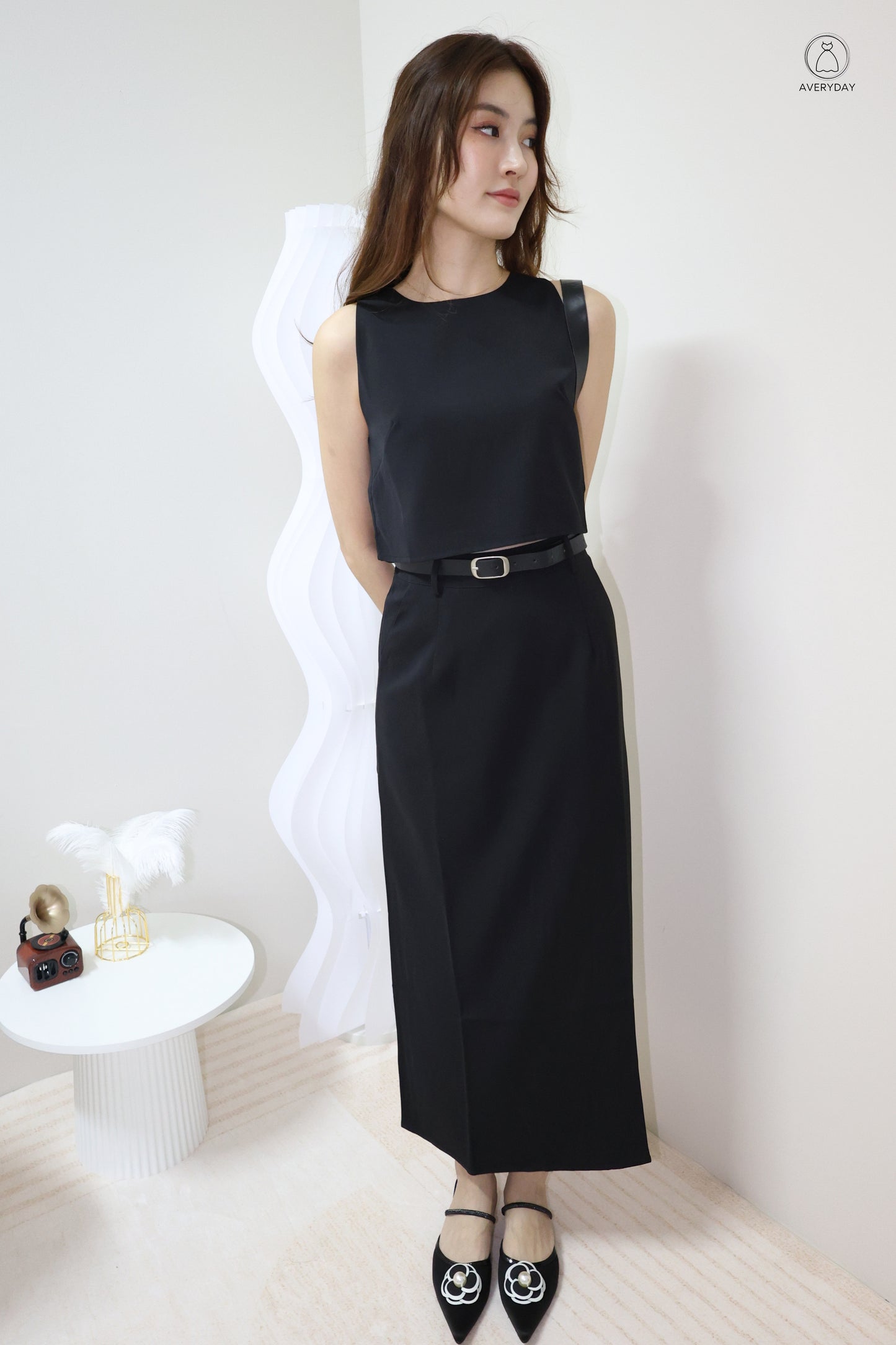 Eryn Belted Minimalist Co-Ord Set In Black