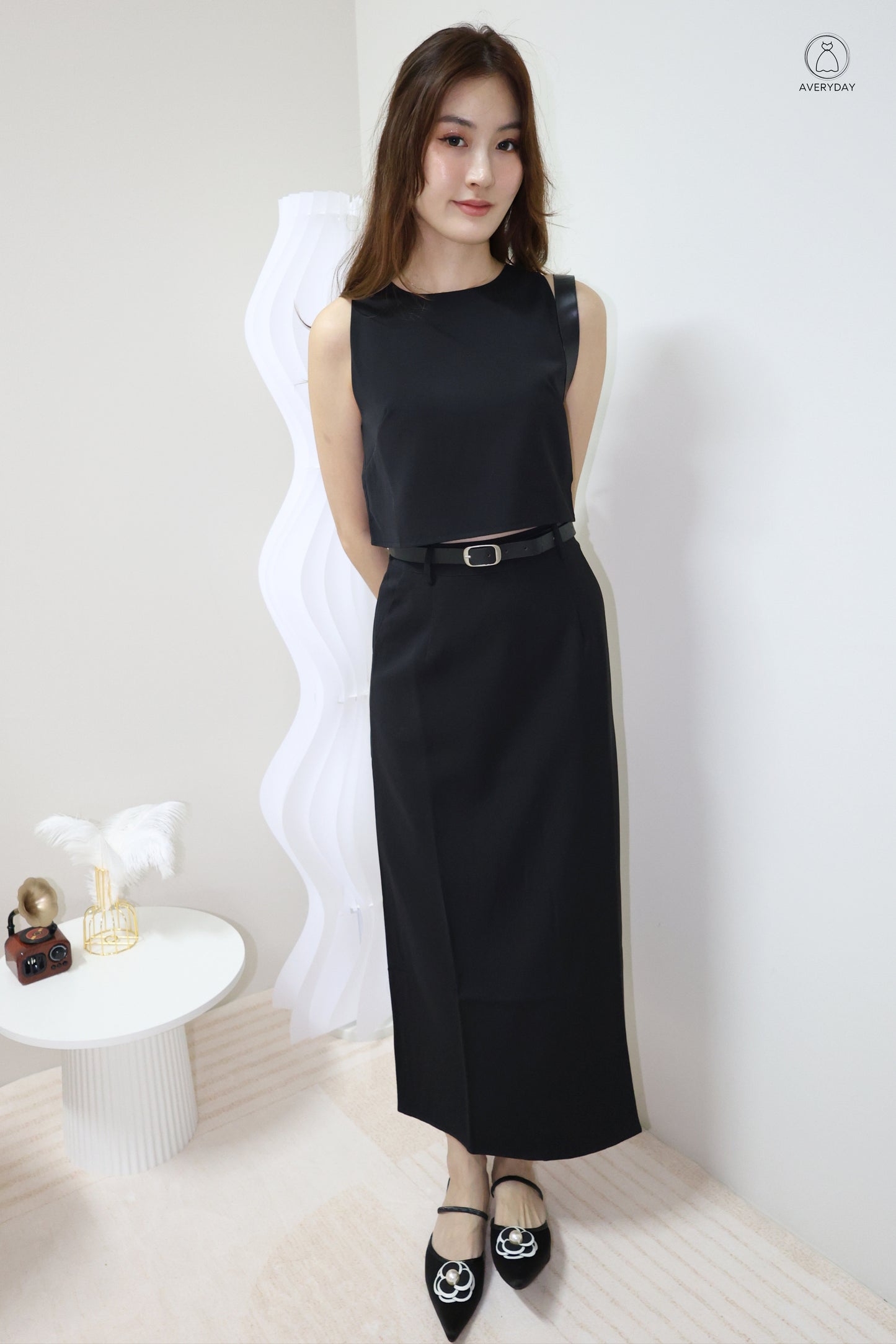 Eryn Belted Minimalist Co-Ord Set In Black