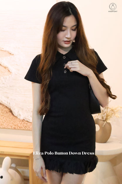 Eliza Polo Button Down Dress In Black