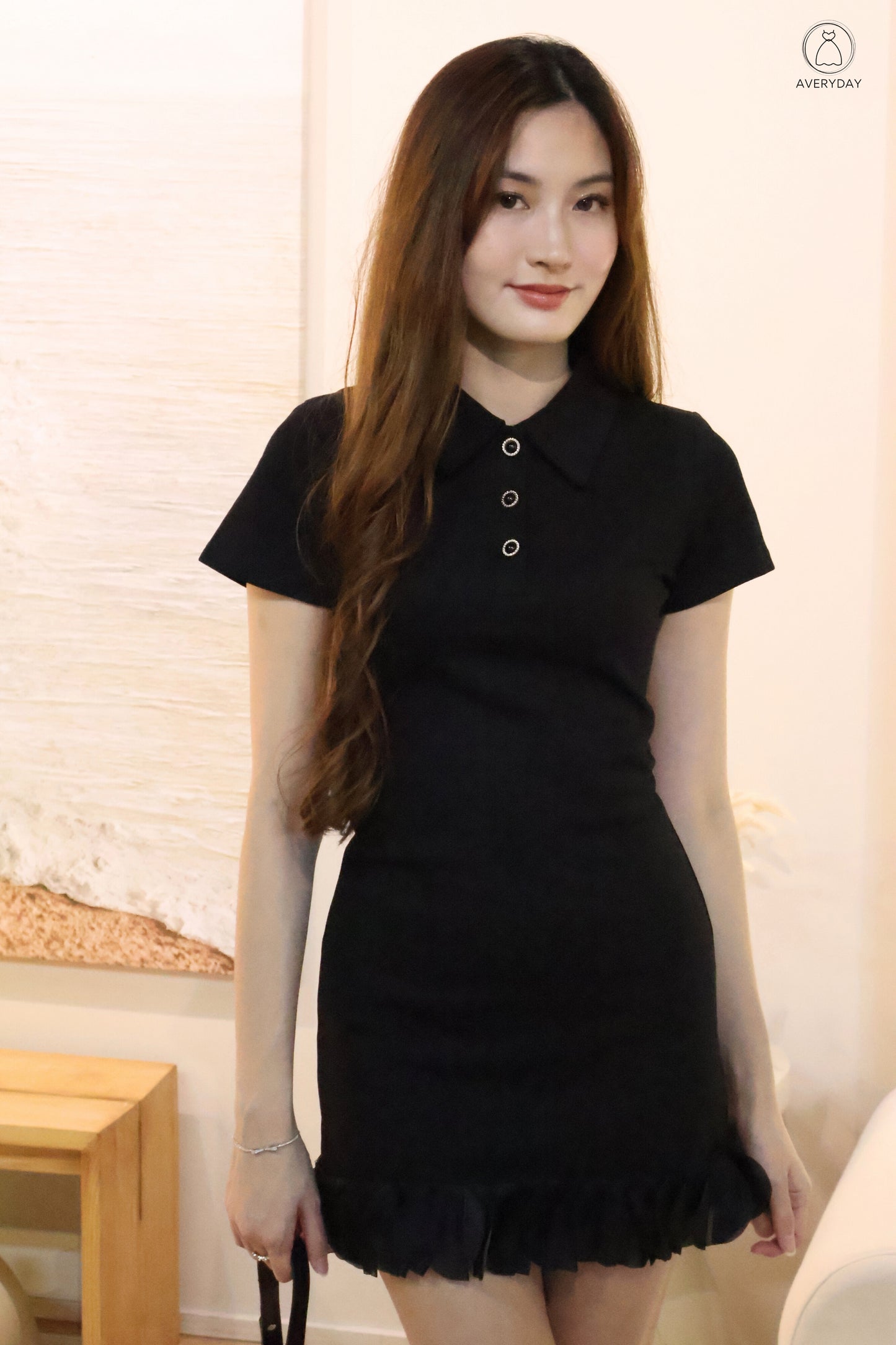 Eliza Polo Button Down Dress In Black
