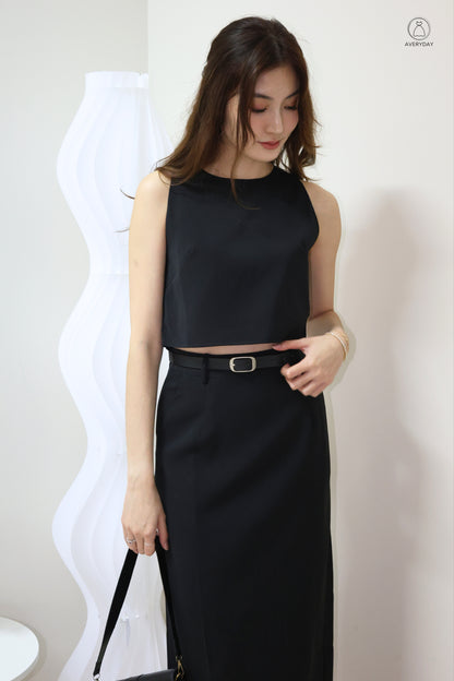 Eryn Belted Minimalist Co-Ord Set In Black
