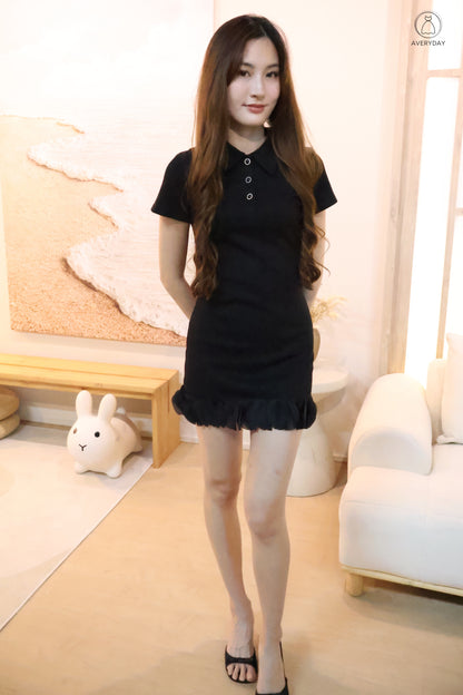 Eliza Polo Button Down Dress In Black