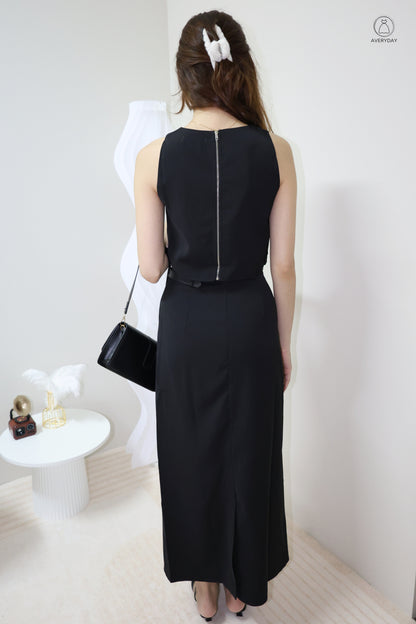 Eryn Belted Minimalist Co-Ord Set In Black