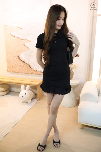 Eliza Polo Button Down Dress In Black