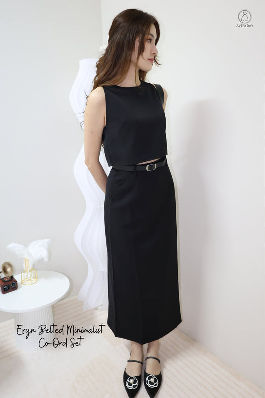 Eryn Belted Minimalist Co-Ord Set In Black