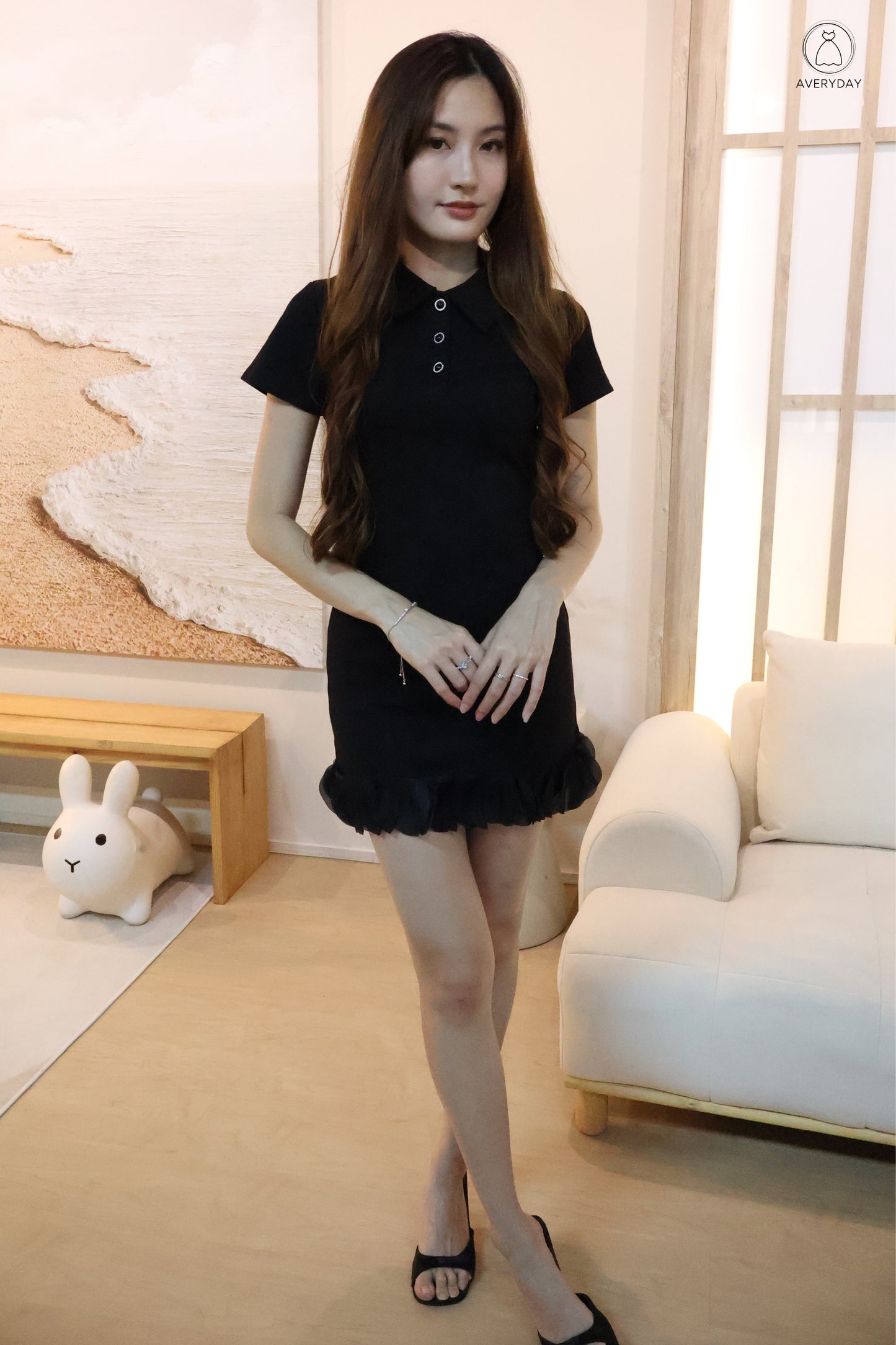 Eliza Polo Button Down Dress In Black