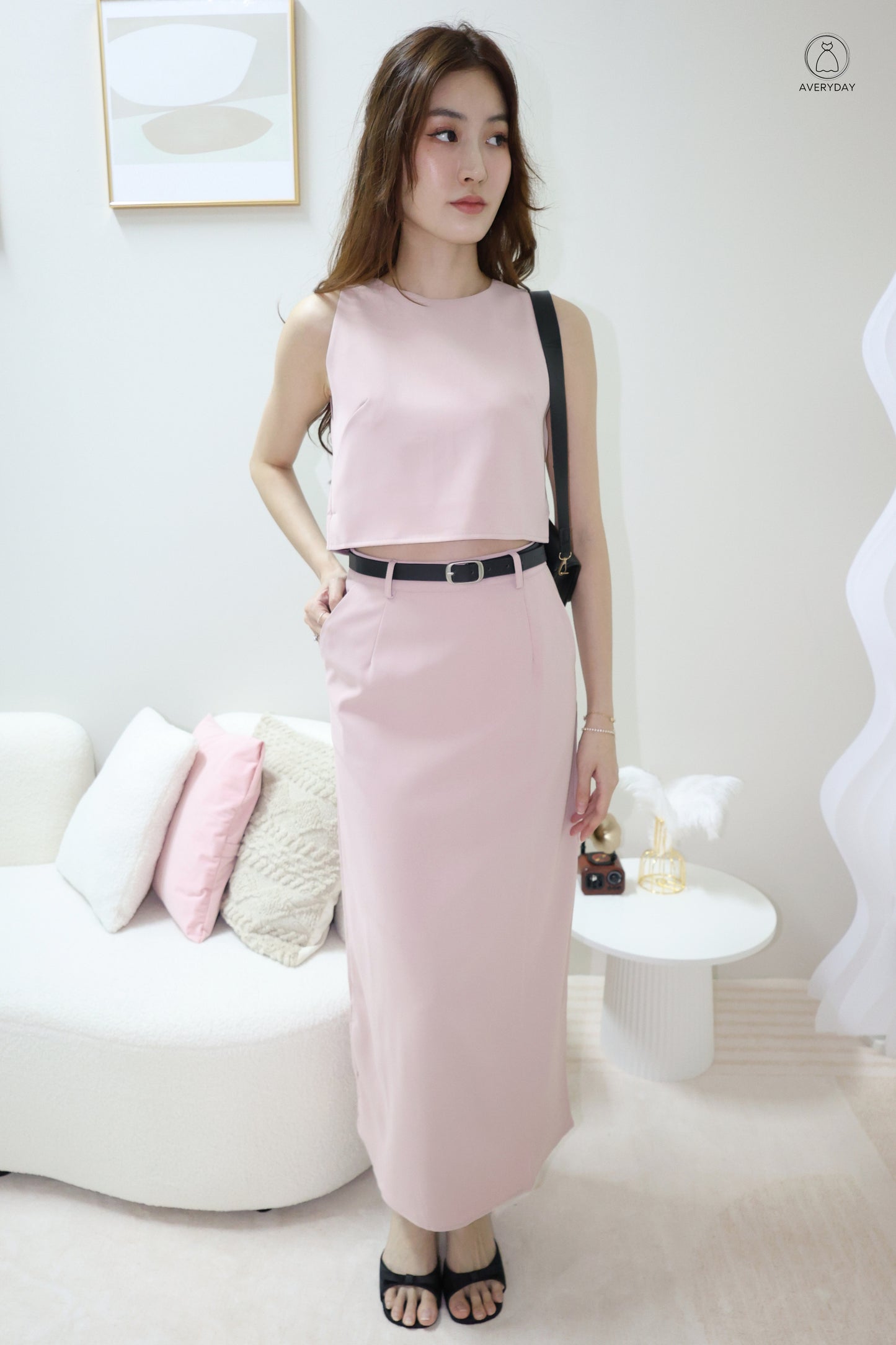 Eryn Belted Minimalist Co-Ord Set In Pink