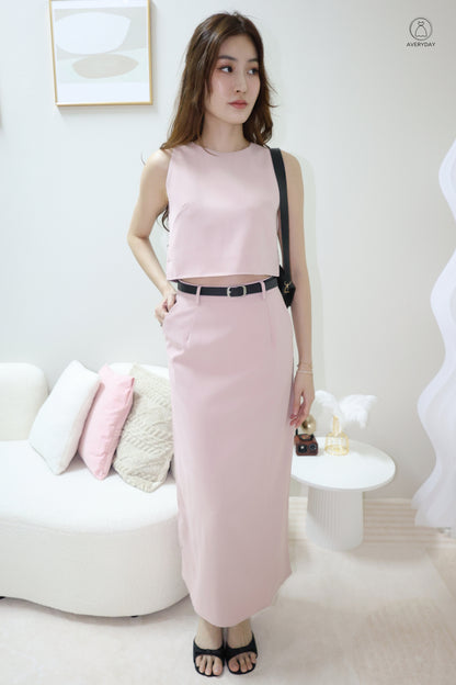 Eryn Belted Minimalist Co-Ord Set In Pink