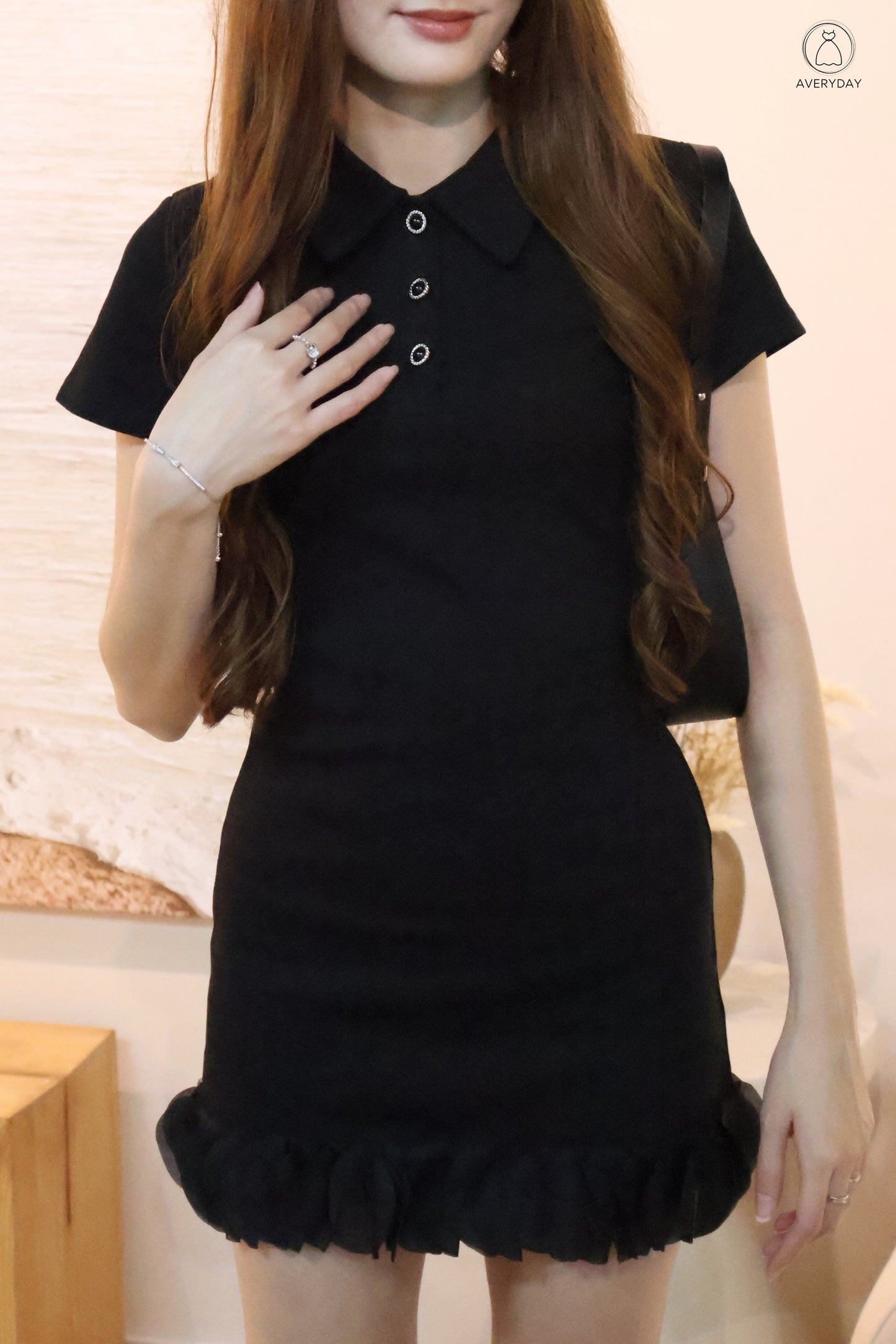 Eliza Polo Button Down Dress In Black