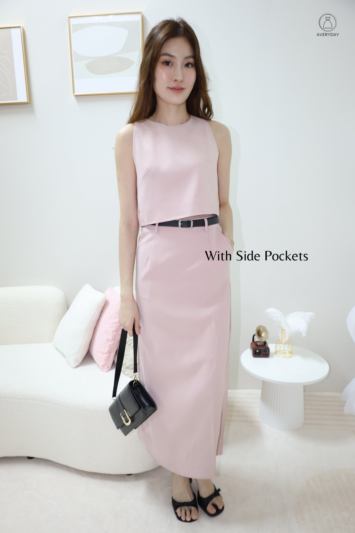 Eryn Belted Minimalist Co-Ord Set In Pink