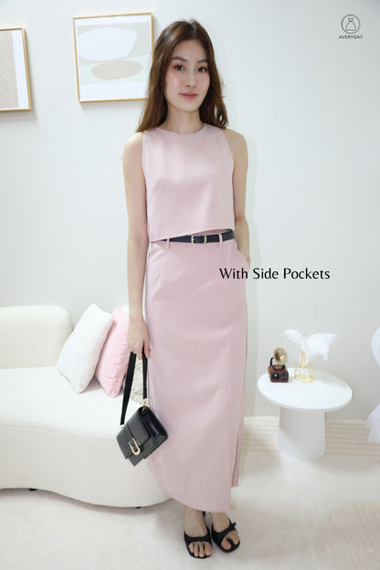 Eryn Belted Minimalist Co-Ord Set In Pink