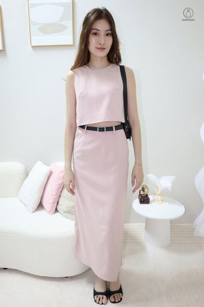 Eryn Belted Minimalist Co-Ord Set In Pink