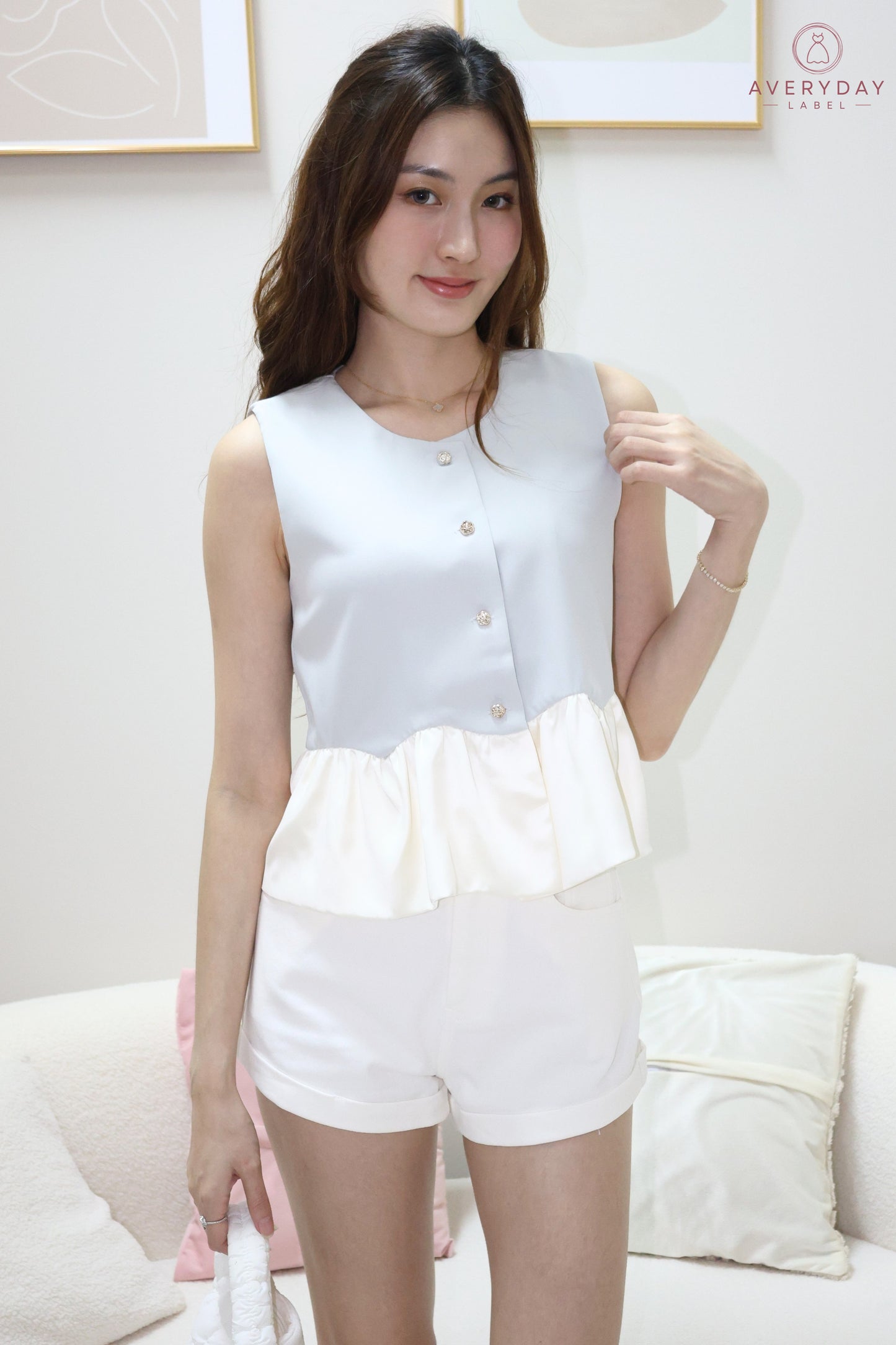 Landy Rose Button Peplum Top In Blue