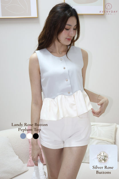 Landy Rose Button Peplum Top In Blue