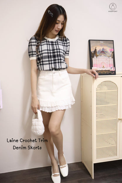 Laine Crochet Trim Denim Skorts In White