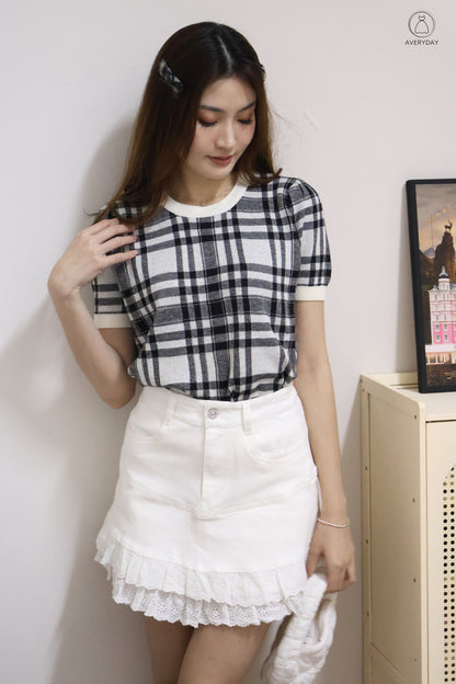 Polly Plaid Soft Knit Top In Black