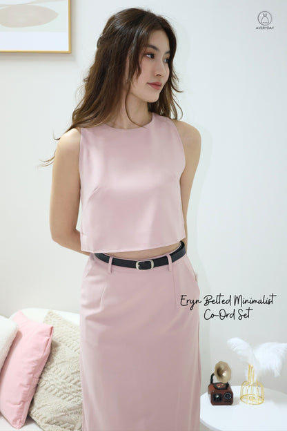Eryn Belted Minimalist Co-Ord Set In Pink