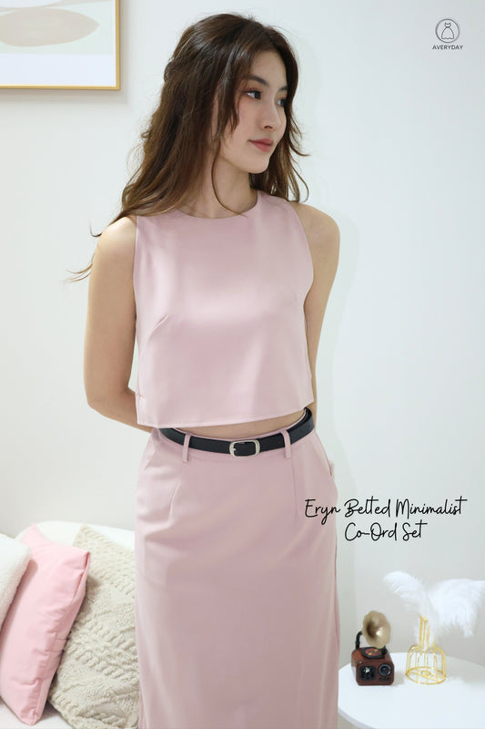 Eryn Belted Minimalist Co-Ord Set In Pink