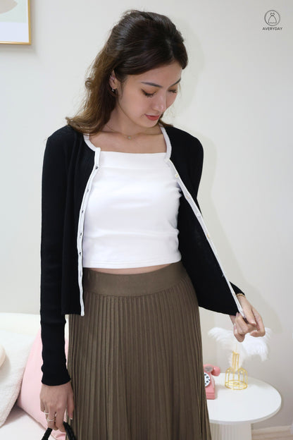 Heidi Contrast  Soft Ribbed Cardigan In Black