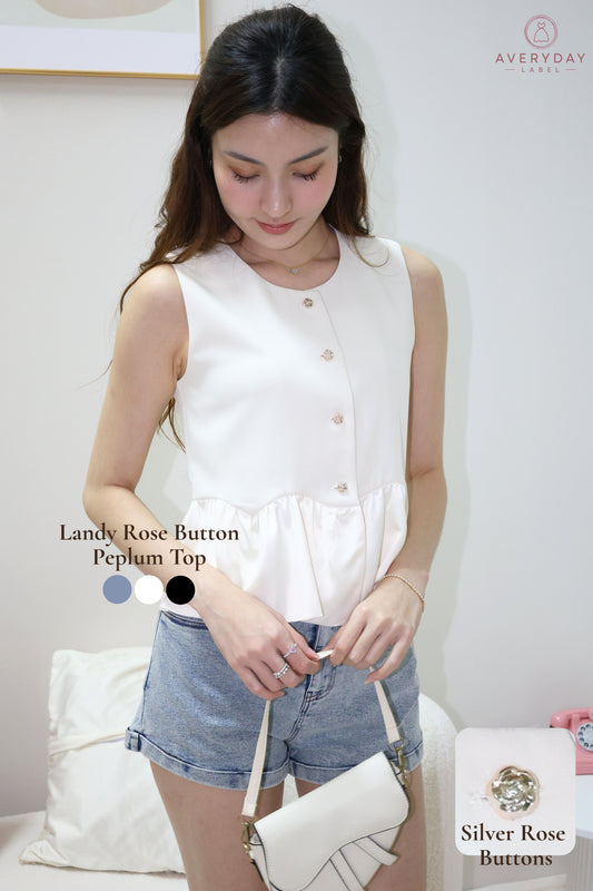 Landy Rose Button Peplum Top In Off-White