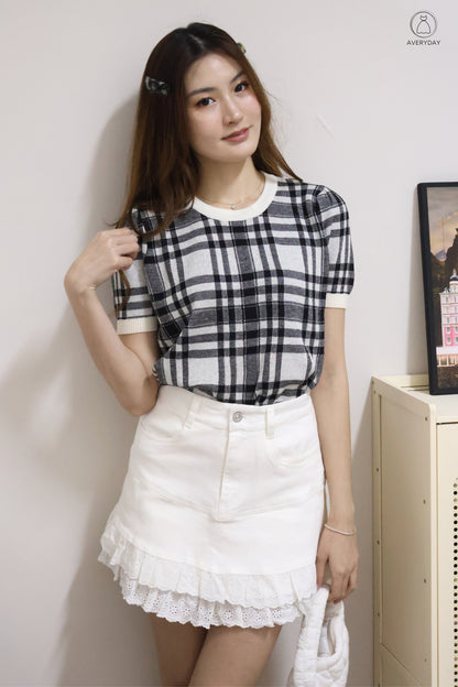 Polly Plaid Soft Knit Top In Black