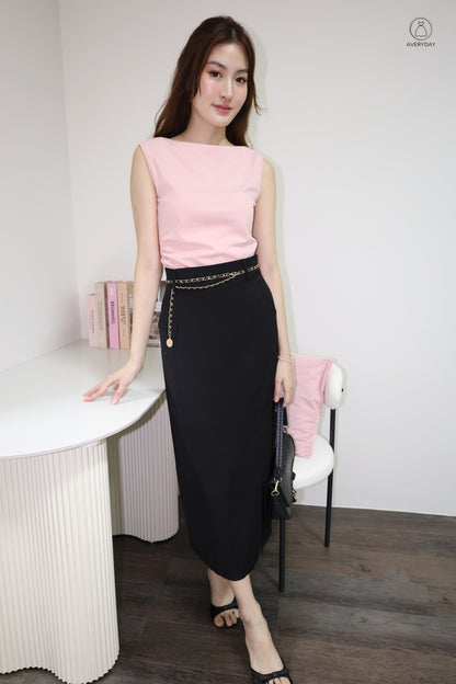 Randy Ruched Boatneck Top In Pink