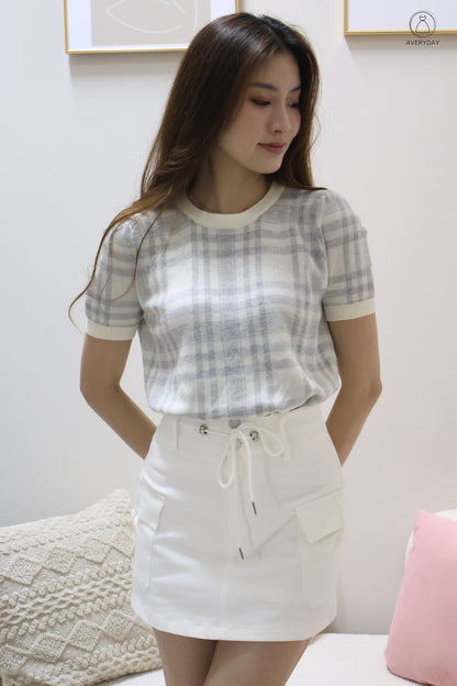 Polly Plaid Soft Knit Top In Winter Blue