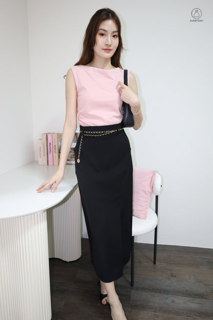 Randy Ruched Boatneck Top In Pink