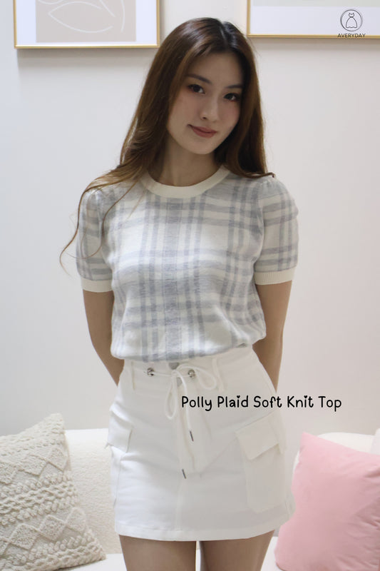 Polly Plaid Soft Knit Top In Winter Blue