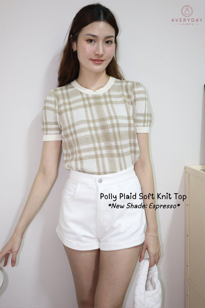 *New Shade* Polly Plaid Soft Knit Top In Espresso