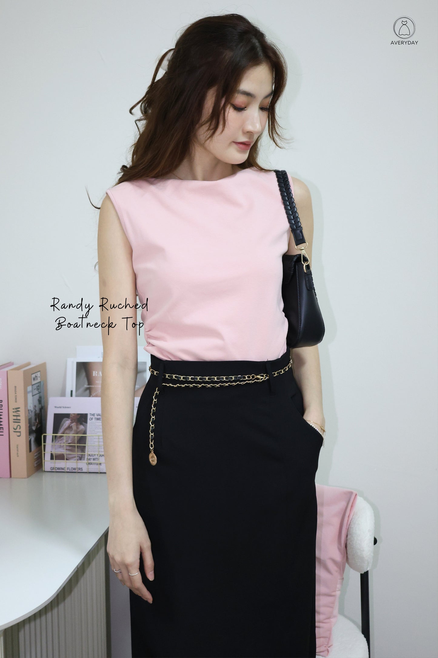 Randy Ruched Boatneck Top In Pink