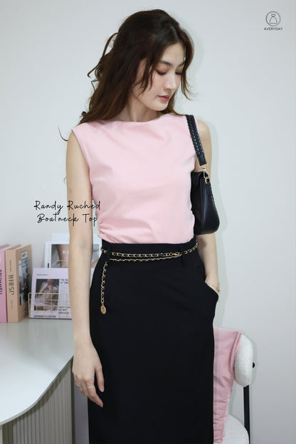 Randy Ruched Boatneck Top In Pink