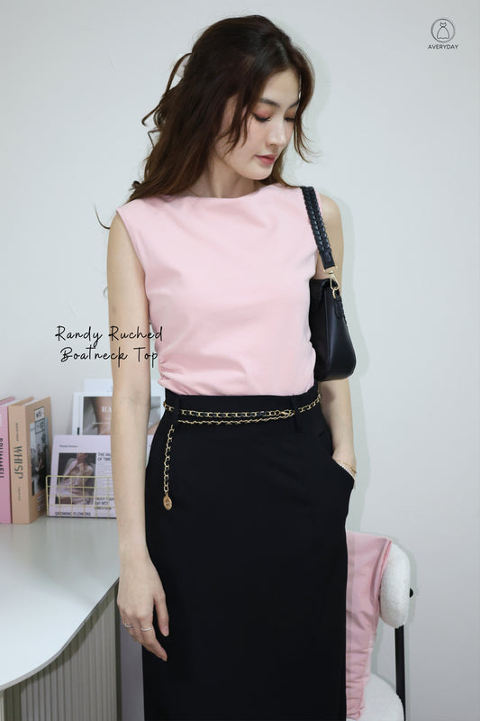 Randy Ruched Boatneck Top In Pink