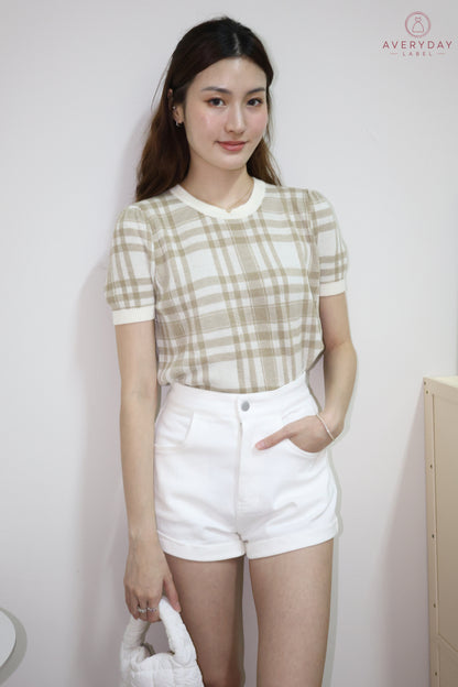 *New Shade* Polly Plaid Soft Knit Top In Espresso