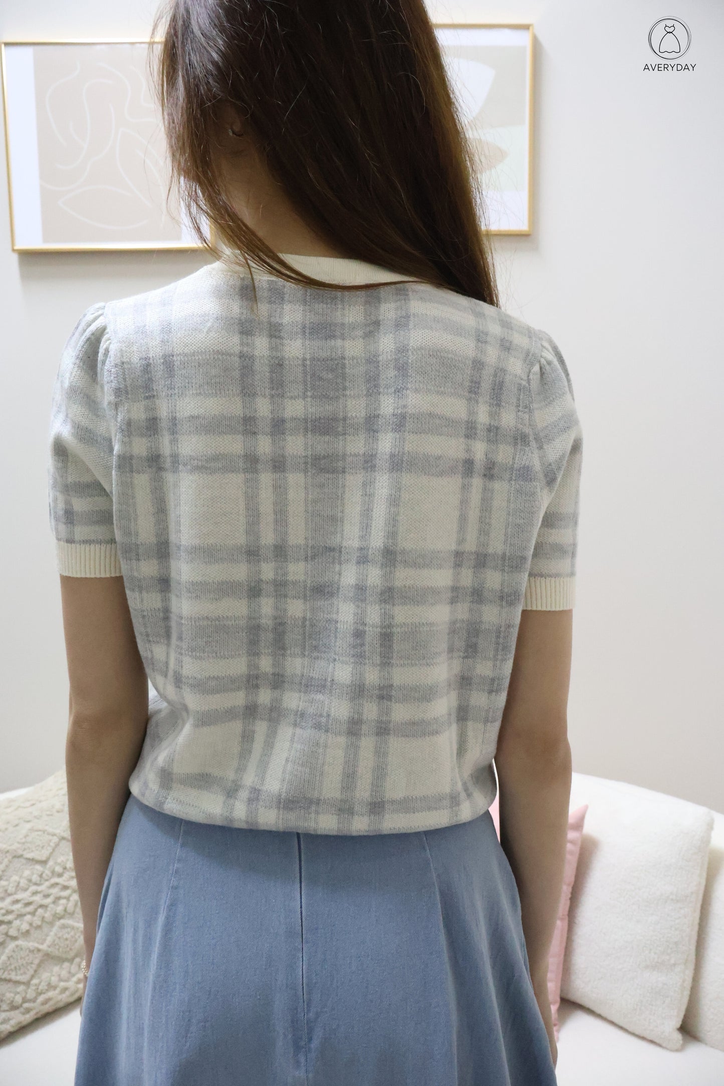 Polly Plaid Soft Knit Top In Winter Blue