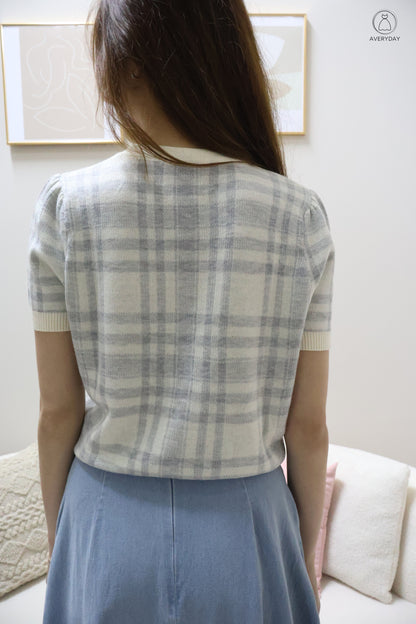 Polly Plaid Soft Knit Top In Winter Blue