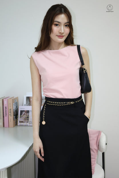Randy Ruched Boatneck Top In Pink